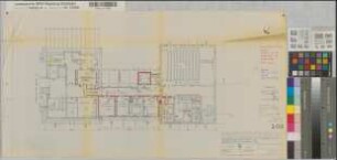 Münster (Münster) Kinderklinik der Universität - Robert Koch Straße Umbau-, Ergänzungs- und Instandsetzungsarbeiten Einrichtung einer Heilpädagogischen Abteilung im Czerny-Haus Blatt 5 Grundriß 2. Obergeschoß 1965 1 : 100 37 x 68 Pause Staatshochbauamt II Münster Regierung Münster Nr. 34010