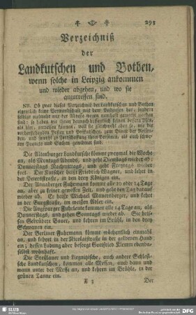 Verzeichniß der Landkutscher und Bothen