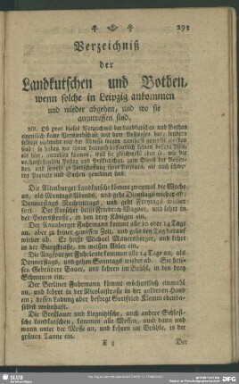 Verzeichniß der Landkutscher und Bothen