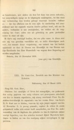 XXX. De Gouv.-Gen. Daendels aan den Minister van Kolonien ... 19 Maart 1809