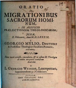 Oratio de migrationibus sacrorum hominum