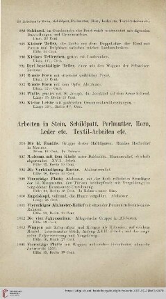 Arbeiten in Stein, Schildpatt, Perlmutter, Horn, Leder etc. Textil-Arbeiten etc (Nr. 996 - 1093)