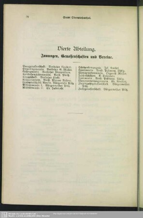 Vierte Abteilung. Innungen, Genossenschaften und Vereine