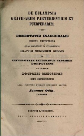 De eclampsia gravidarum parturientium et puerperarum
