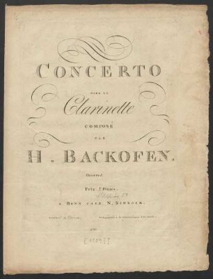 Concerto Pour La Clarinette : Oeuvre [hs.: 3].