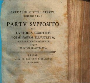 Schediasma de partu supposito et custodia corporis foeminarum illustrium