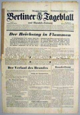 "Berliner Tageblatt" zum Reichstagsbrand