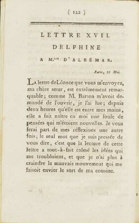 Lettre XVII. Delphine A M.lle D'Albémar. Paris, 25 Mai