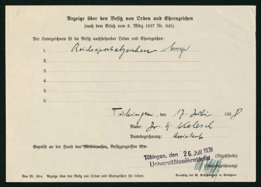 Besitz von Orden und Ehrenzeichen