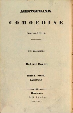 Aristophanis comoediae : Cum scholiis, 1,1. Lysistrata