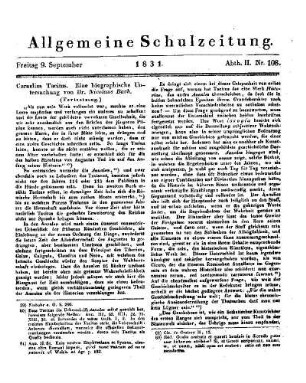 Cornelius Tacitus : eine biographische Untersuchung ; (Fortsetzung) ; (Beschluss folgt)