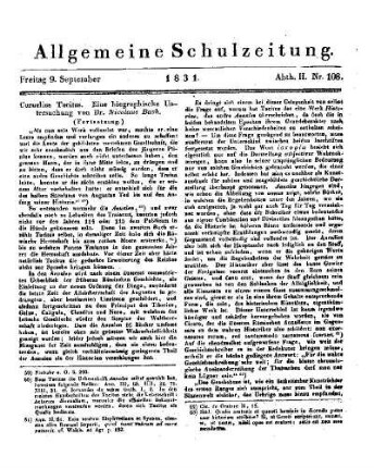 Cornelius Tacitus : eine biographische Untersuchung ; (Fortsetzung) ; (Beschluss folgt)