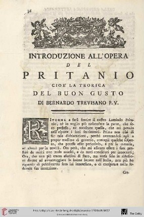 Introduzione all'opera del Pritanio cioe' la teorica del buon gusto di Bernardo Trevisano P. V.