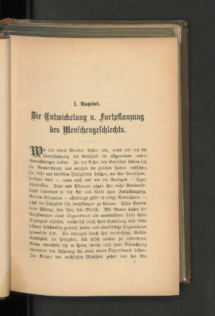 I. Kapitel. Die Entwickelung u. Fortpflanzung des Menschengeschlechts.