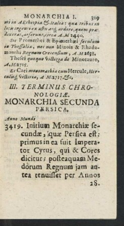 III. Terminus Chronologiae. Monarchia Secunda Persica.