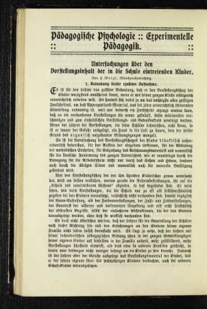 Untersuchungen über den Vorstellungsinhalt der in die Schule eintretenden Kinder