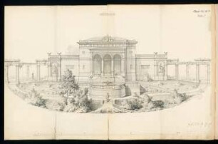 Gartenhaus Monatskonkurrenz Oktober 1877: Aufriss Gartenansicht; Maßstabsleiste