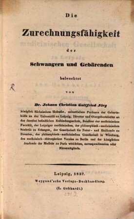 Die Zurechnungsfähigkeit der Schwangern und Gebärenden