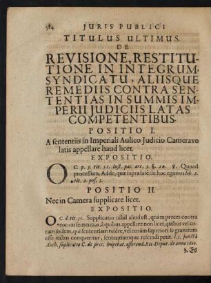 Titulus Ultimus. De Revisione Restitutione In Integrum, Syndicatu, Aliisque Remediis Contra Sententias In Summis Imperii Iudiciis Latas Competentibus.