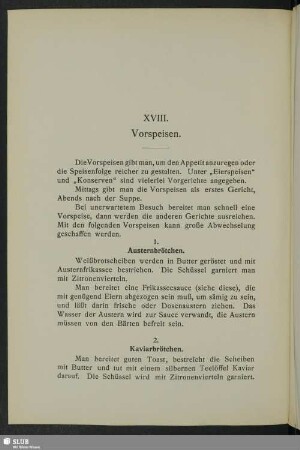 XVIII. Vorspeisen