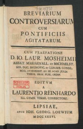 Breviarium Controversiarum Cum Pontificiis Agitatarum