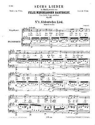 Felix Mendelssohn-Bartholdys Werke, 19,146. Nr. 146, Sechs Lieder : op. 57. - 17 S. - Pl.-Nr. M.B.146