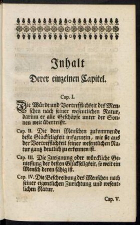 Inhalt Derer einzelnen Capitel.