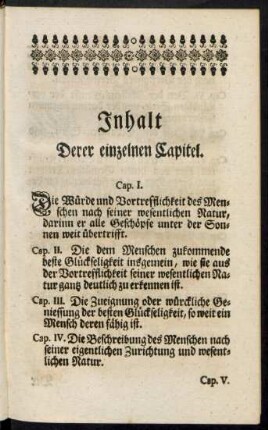 Inhalt Derer einzelnen Capitel.