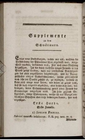 Supplemente zu den Schwärmern.