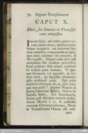 Caput X. Daci, seu Saxones in Transsylvania antiquiss