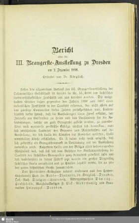 Bericht über die III. Braugerste-Ausstellung zu Dresden am 2. Dezember 1898