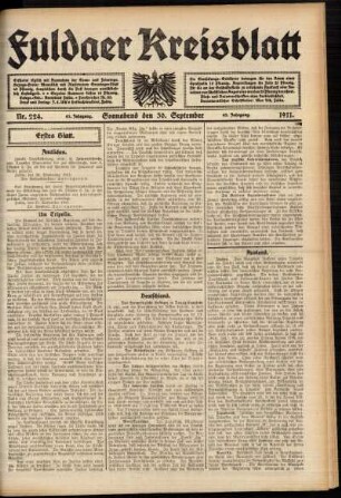 Erste Ausgabe vom Samstag, den 30. September 1911.