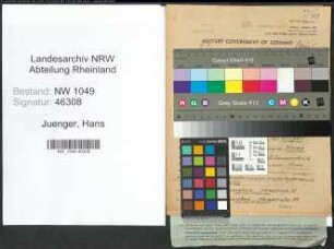 Entnazifizierung Hans Juenger , geb. 21.08.1904 (Arbeiter)