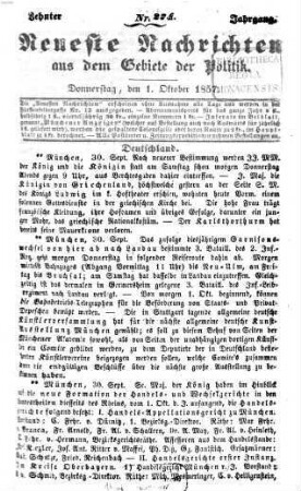 Neueste Nachrichten aus dem Gebiete der Politik. 1857 = Jg. 10, 10 - 12