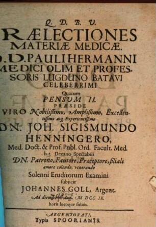Praelectiones materiae medicae D. D. Paul. Hermanni ..., Pensum II.