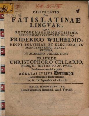 Dissertatio De Fatis Latinae Lingvae