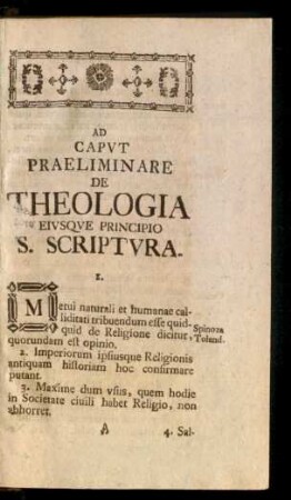 Ad Caput Praeliminiare De Theologia Eiusque Principio S. Scriptura