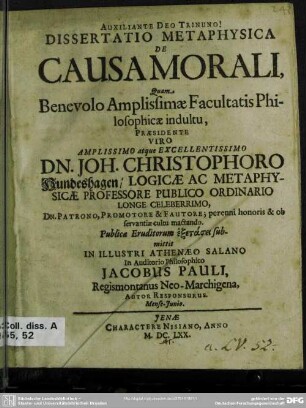 Dissertatio metaphysica de causa morali