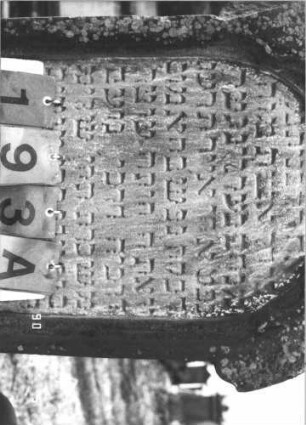 Grabstein 193 (Index: 99608878) Material: Sandstein Zustand: leicht verwittert Maße HxBxT: 125x60x23 cm Beschreibung: Stele, profilierter Sockel, Rundbogenabschluß mit Rundbogenfries, Schriftfeld eingetieft mit Rundbogenabschluß Besonderheit: kulturhistorisch wertvoll / hist.-wiss. Gründe (Rabbinersgattin): Grabstein 193A