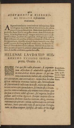 Helenae Lavdatio Hieronymo Wolfio Interprete. Oratio II.