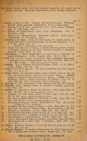 Katalog des Antiquarischen Bücherlagers von Stoll & Bader, vormals R. Bader & Co., Buchhandlung und Antiquariat für in- und ausländische Literatur, Freiburg in Baden. 39. 1882