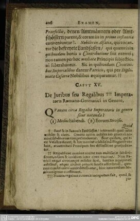 Caput XV. De Iuribus seu Regalibus Imperatoris Romano-Germanici in Genere