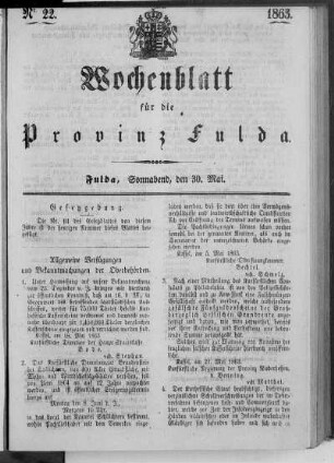 Nr. 22, Ausgabe vom 30. Mai 1863