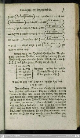 Anwendung der Dezimalbrüche bey den 4 Species