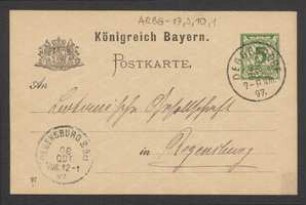 Brief von Gottfried Eigner an Regensburgische Botanische Gesellschaft