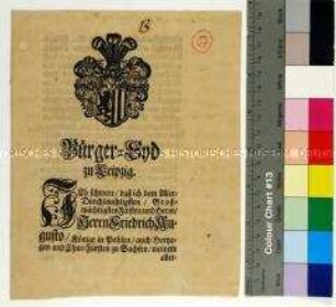 Beurkundung des Bürgereids des Tobias Leberecht Bach zur Erlangung des Bürgerrechts in Leipzig