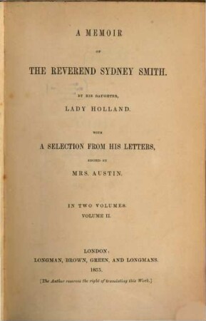 A memoir of the Reverend Sydney Smith. 2