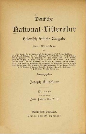 Jean Pauls Werke, 2. Leben des Quintus Fixlein, nebst einem Musteil und einigen Jus de tablette [u.a.]