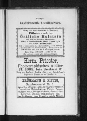 Empfehlenswerthe Geschäftsadressen.
