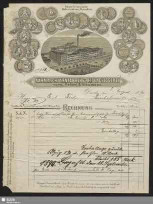 Nähmaschinenfabrik u. Eisengiesserei, vorm. Seidel & Naumann, Dresden : Rechnung